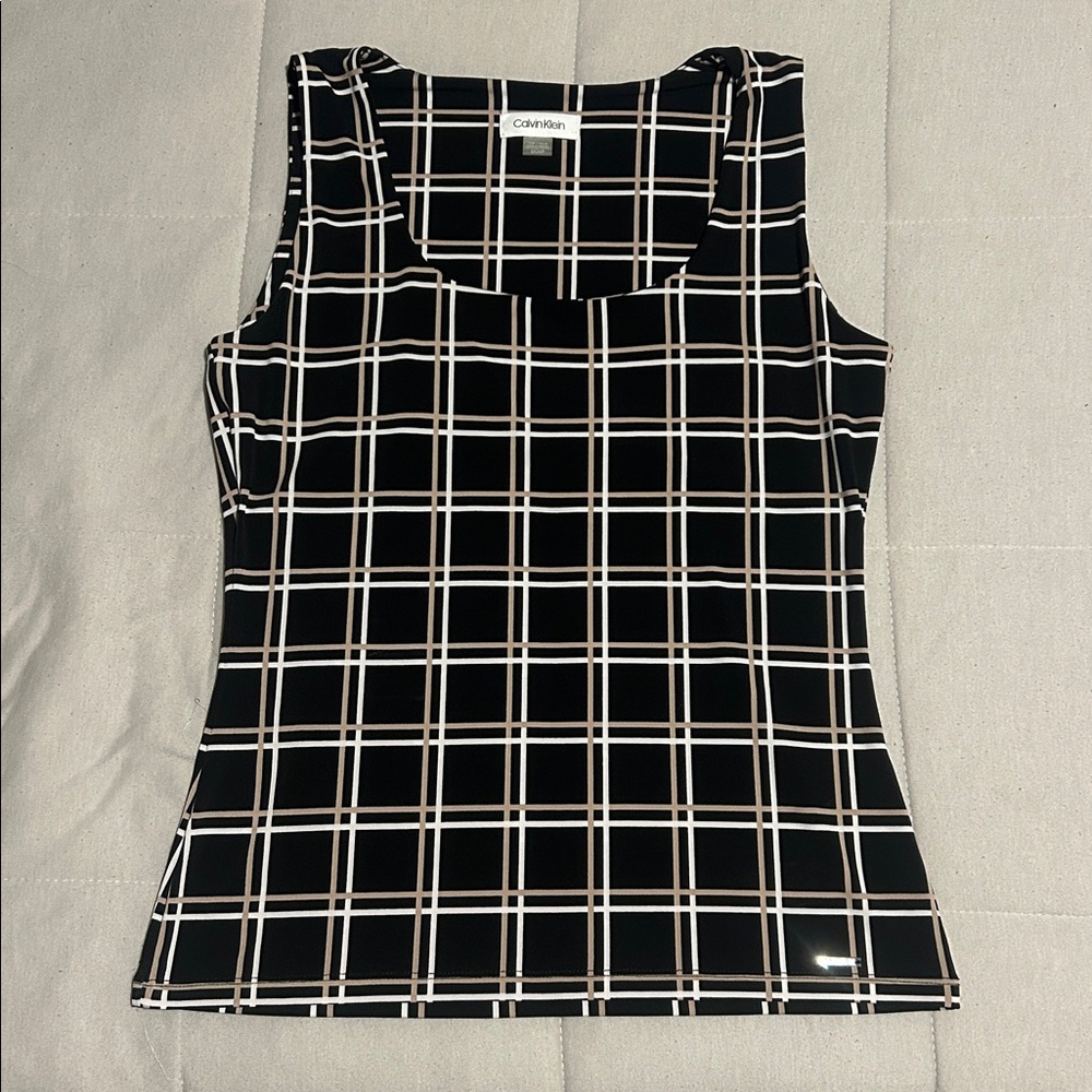 Calvin Klein Black and White Grid PetiteTank Top